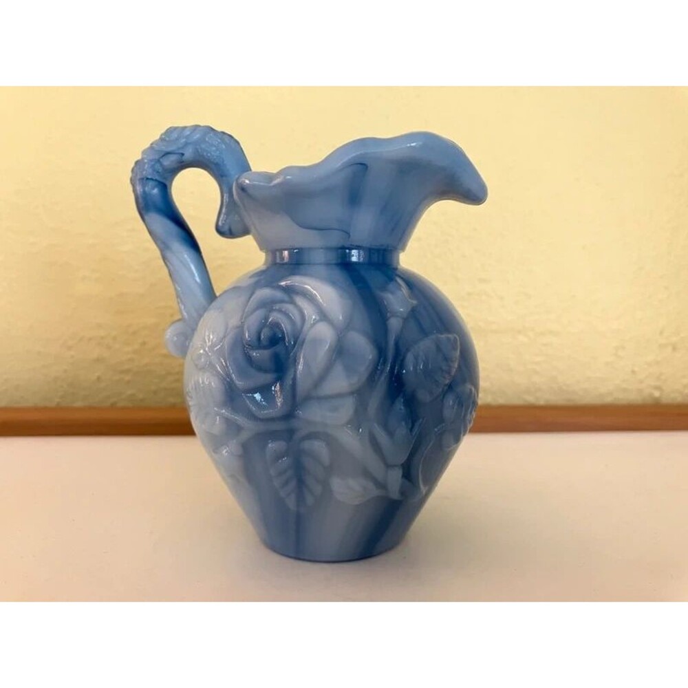 blue slag glass mini pitcher Avon May 1978